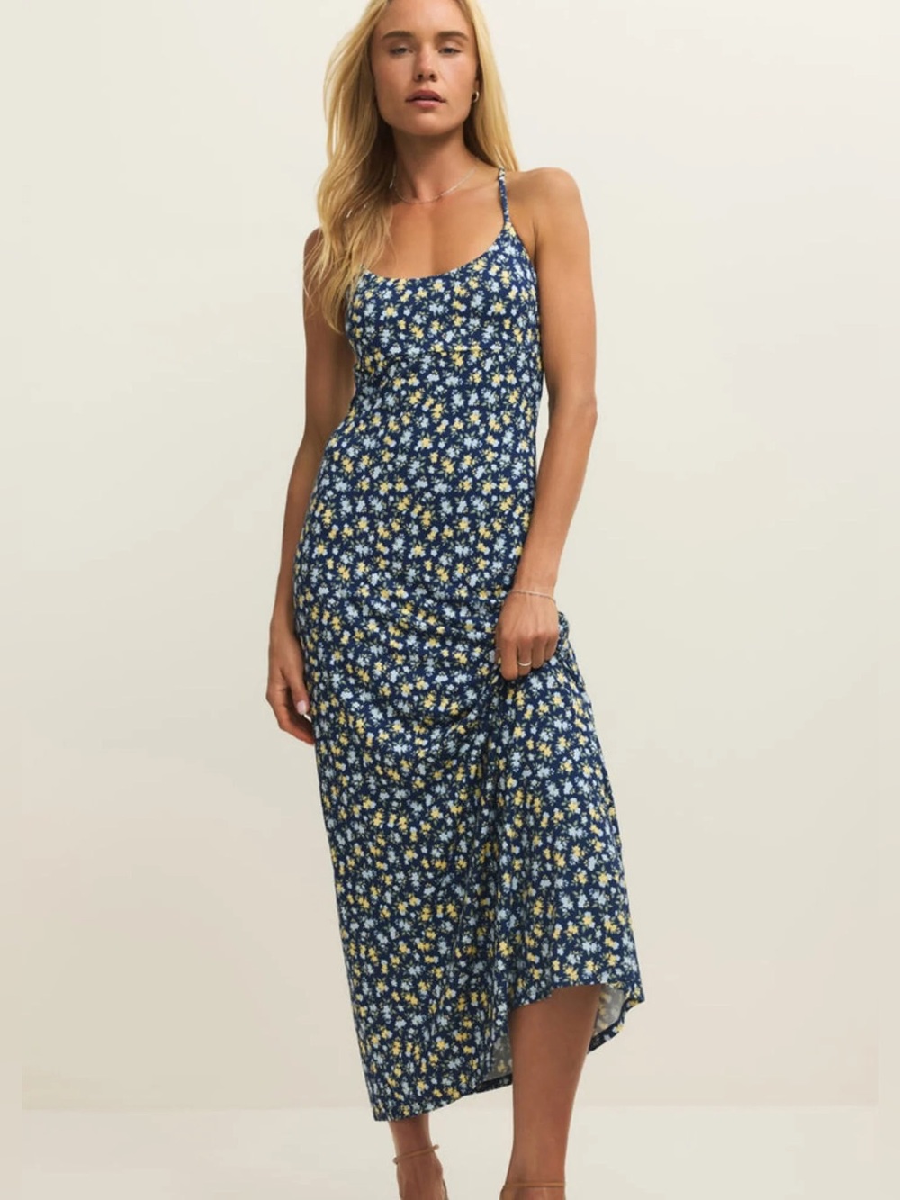Z Supply Navy Blue Floral Slip Midi Dress
